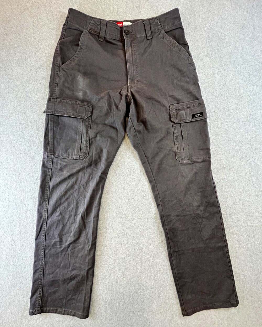 Wrangler Authentics Men's Gray Cargo Pants 33x34 Relaxed Straight Stretch Twill